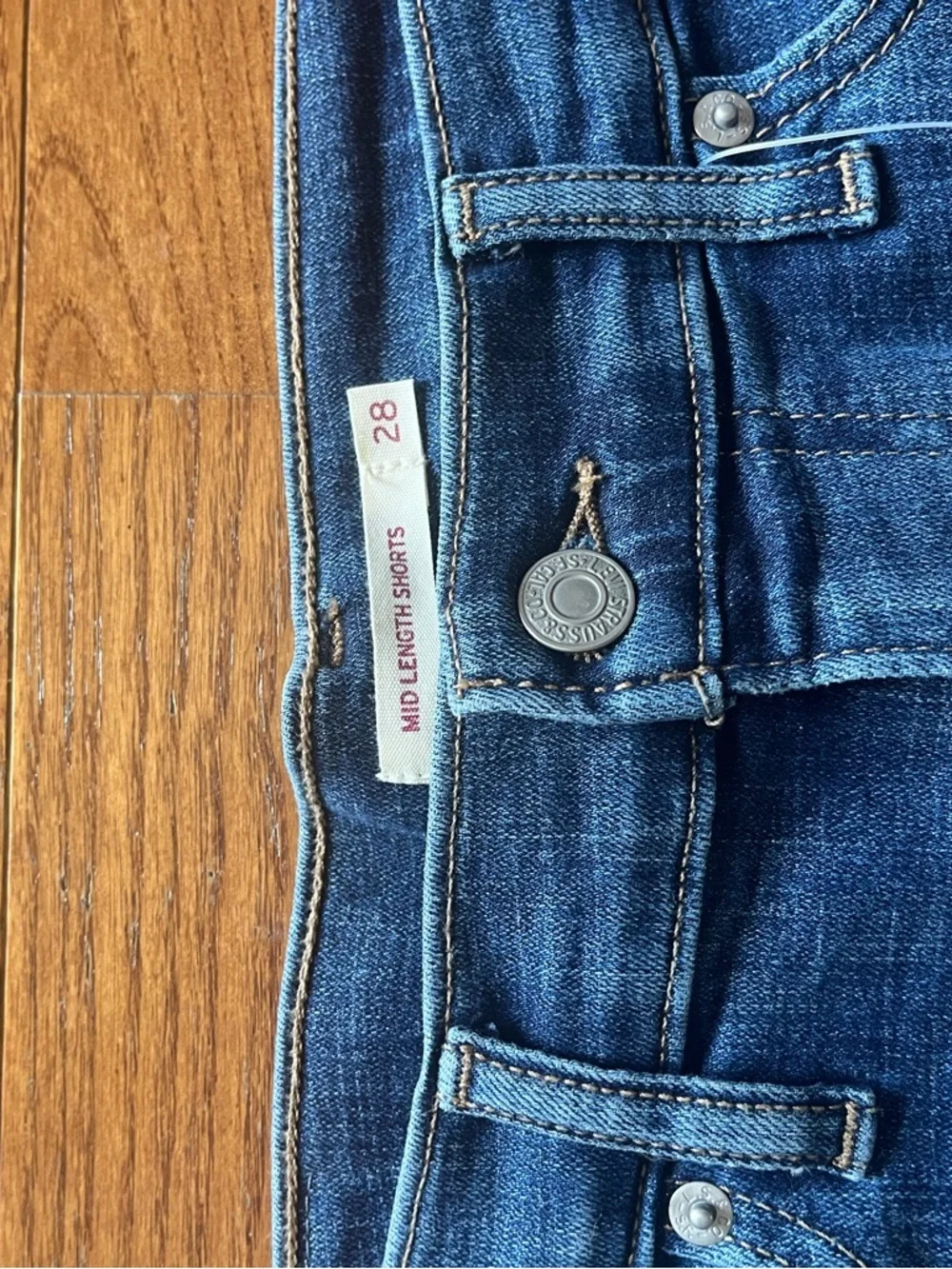Levi's Dark Blue Distressed Denim Roll-Cuff Shorts - Picture 6 of 6